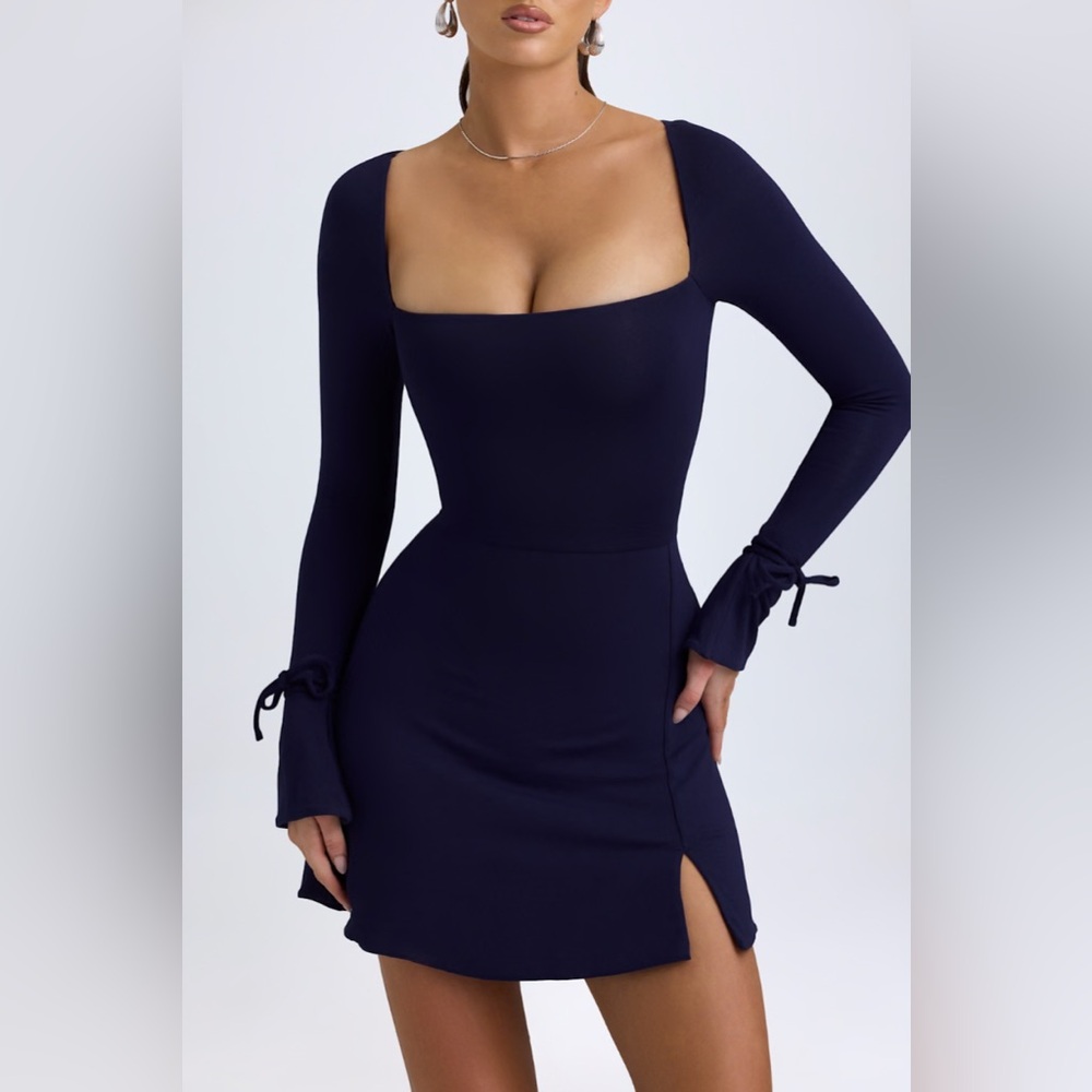 Oh Polly NWT Modal Square-Neck A-Line Mini Dress in True Navy